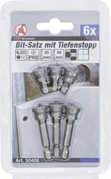 BIT SET WITH DEPTH STOP | FOR PLASTERBOARD | 6.3 MM (1/4") DRIVE | CROSS SLOT PH 2 | 6 PCS. (50406)