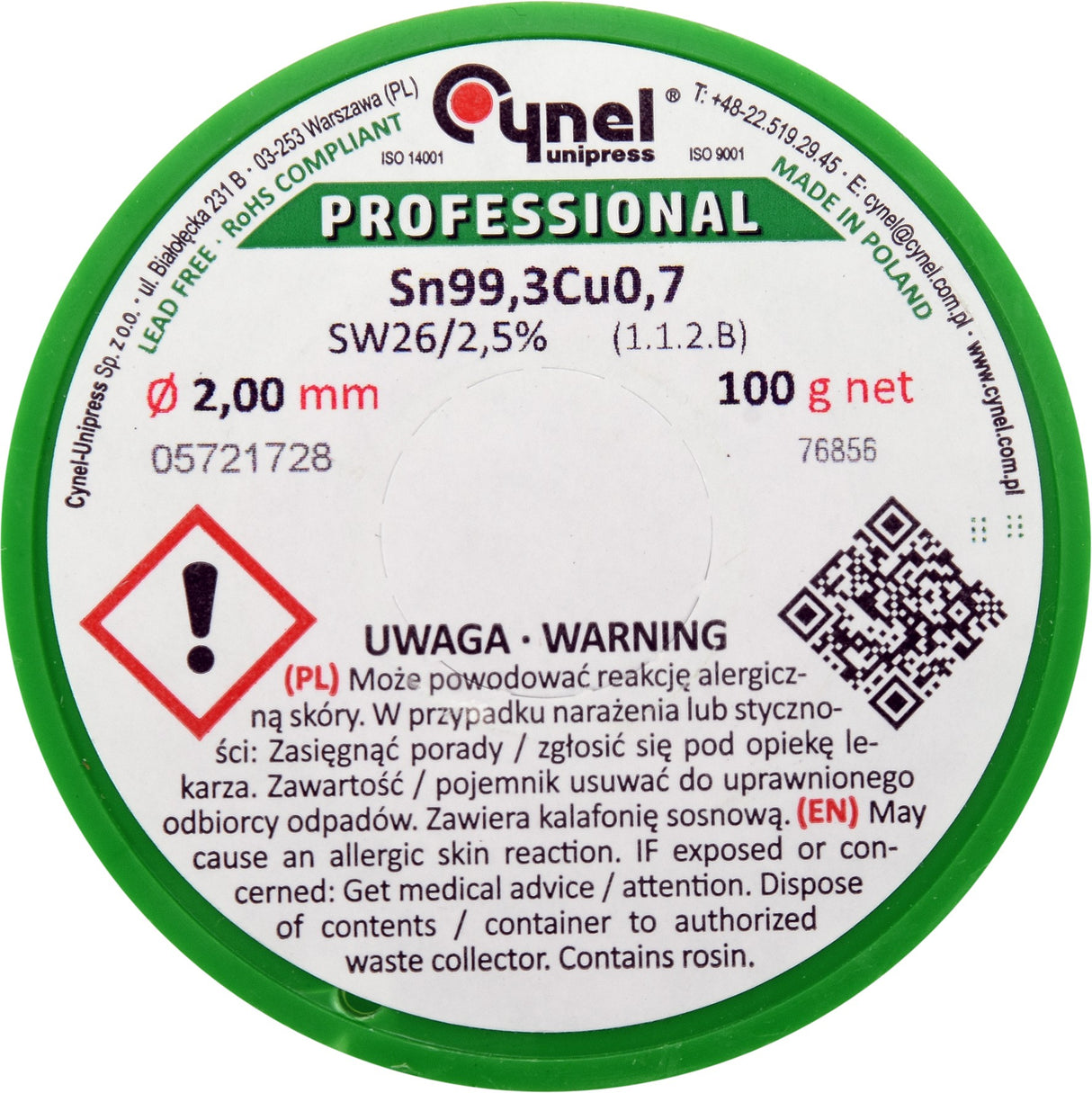 LEAD FREE SOLDER 2MM 100G (76856)