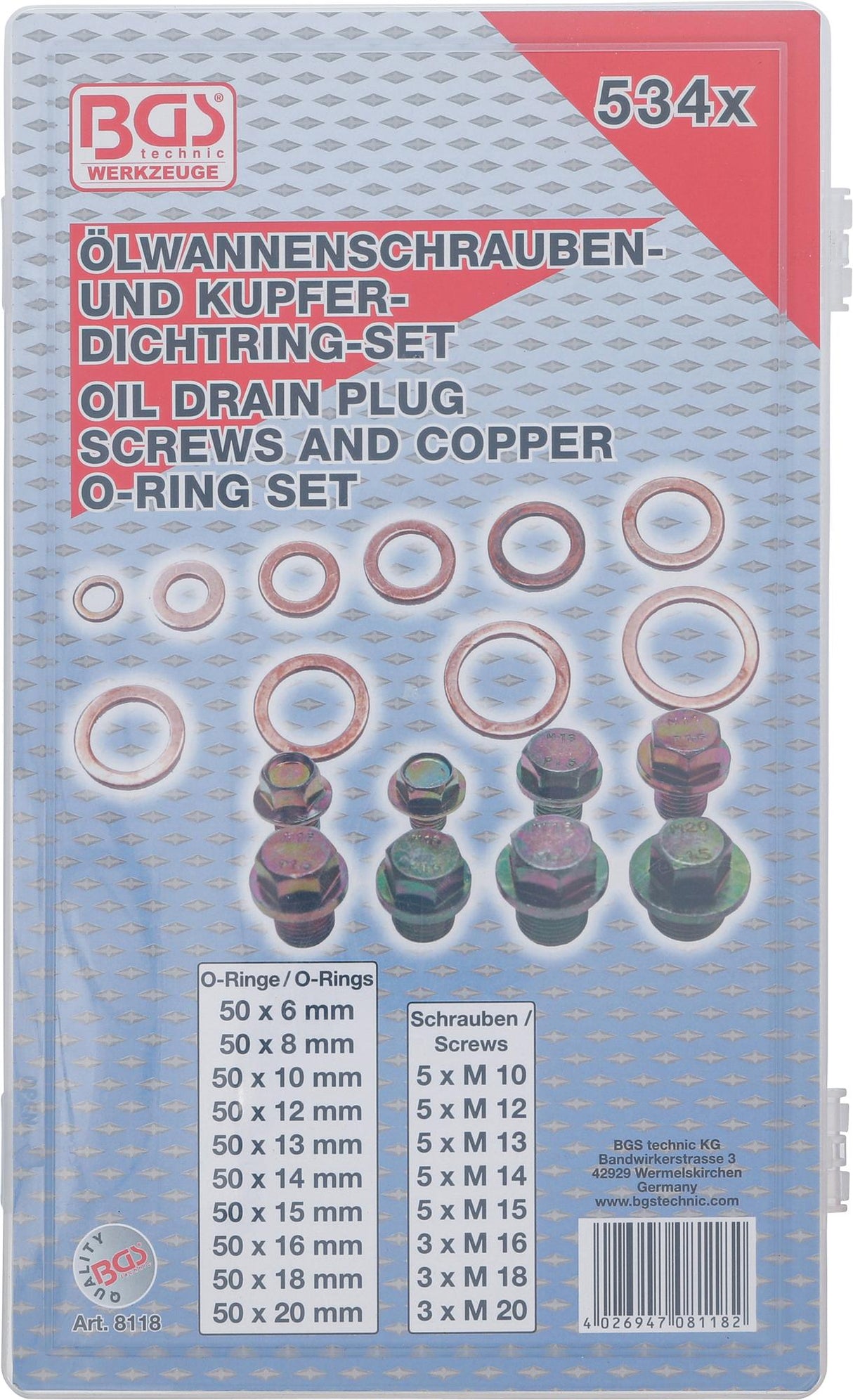 OIL DRAIN PLUG SCREWS AND COPPER SEAL RING ASSORTMENT | 534 PCS. (8118)