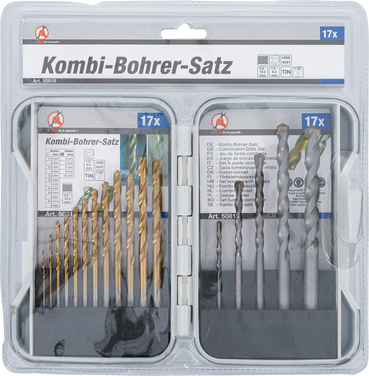 COMBINATION DRILLS SET | 1.5 - 10 MM | 17 PCS. (50818)