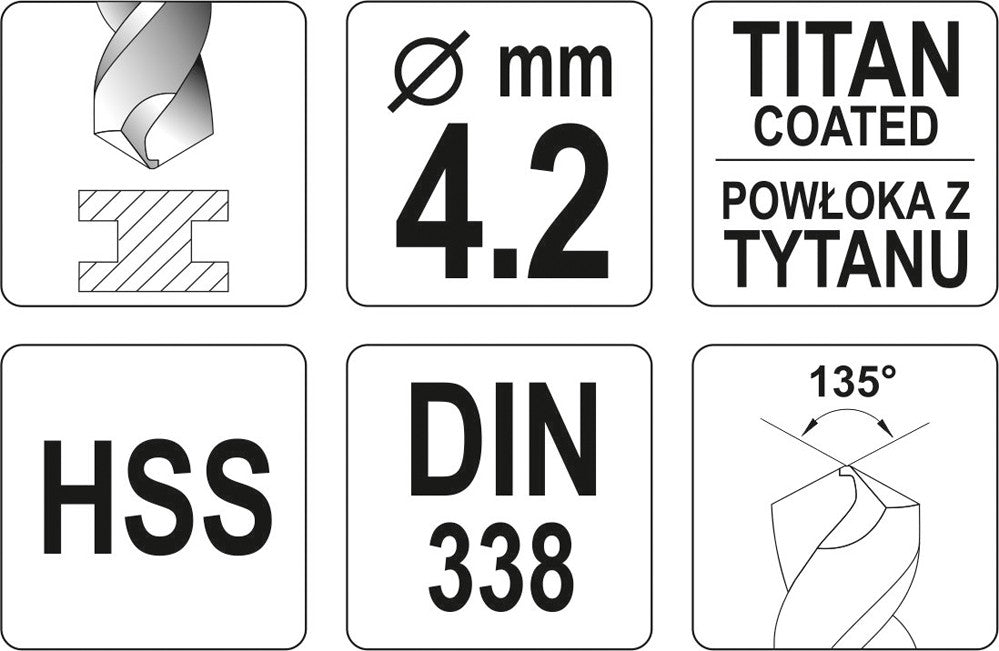 TWIST DRILL BIT HSS-TIN 4,2 MM (YT-44642)