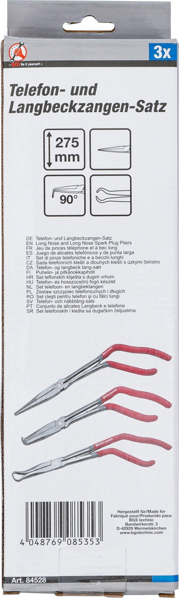 LONG NOSE AND LONG NOSE SPARK PLUG PLIERS | WITH PISTOL GRIP | 275 MM | 3 PCS. (84528)