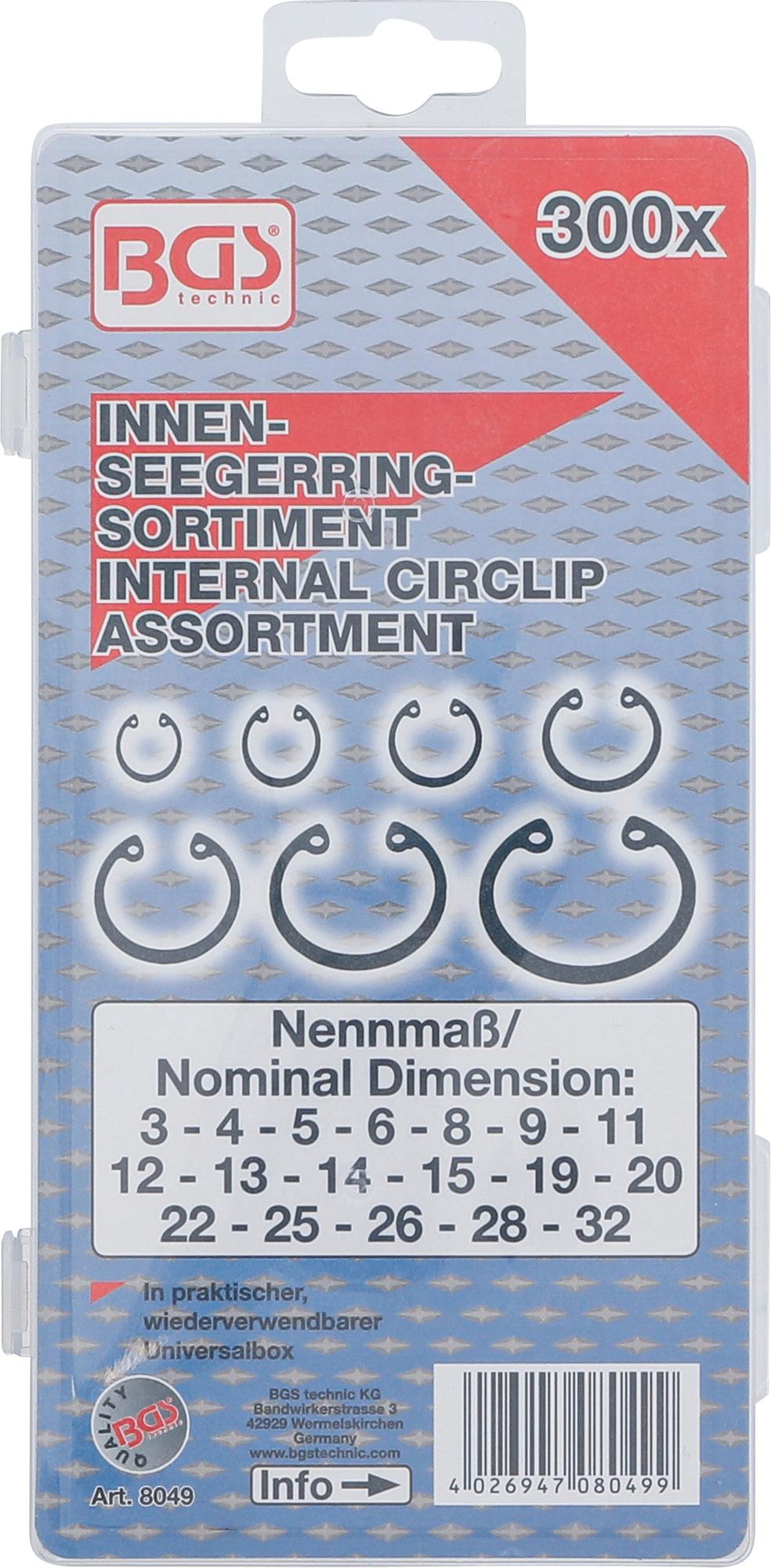 INTERNAL CIRCLIP ASSORTMENT | Ø 3 - 32 MM | 300 PCS. (8049)
