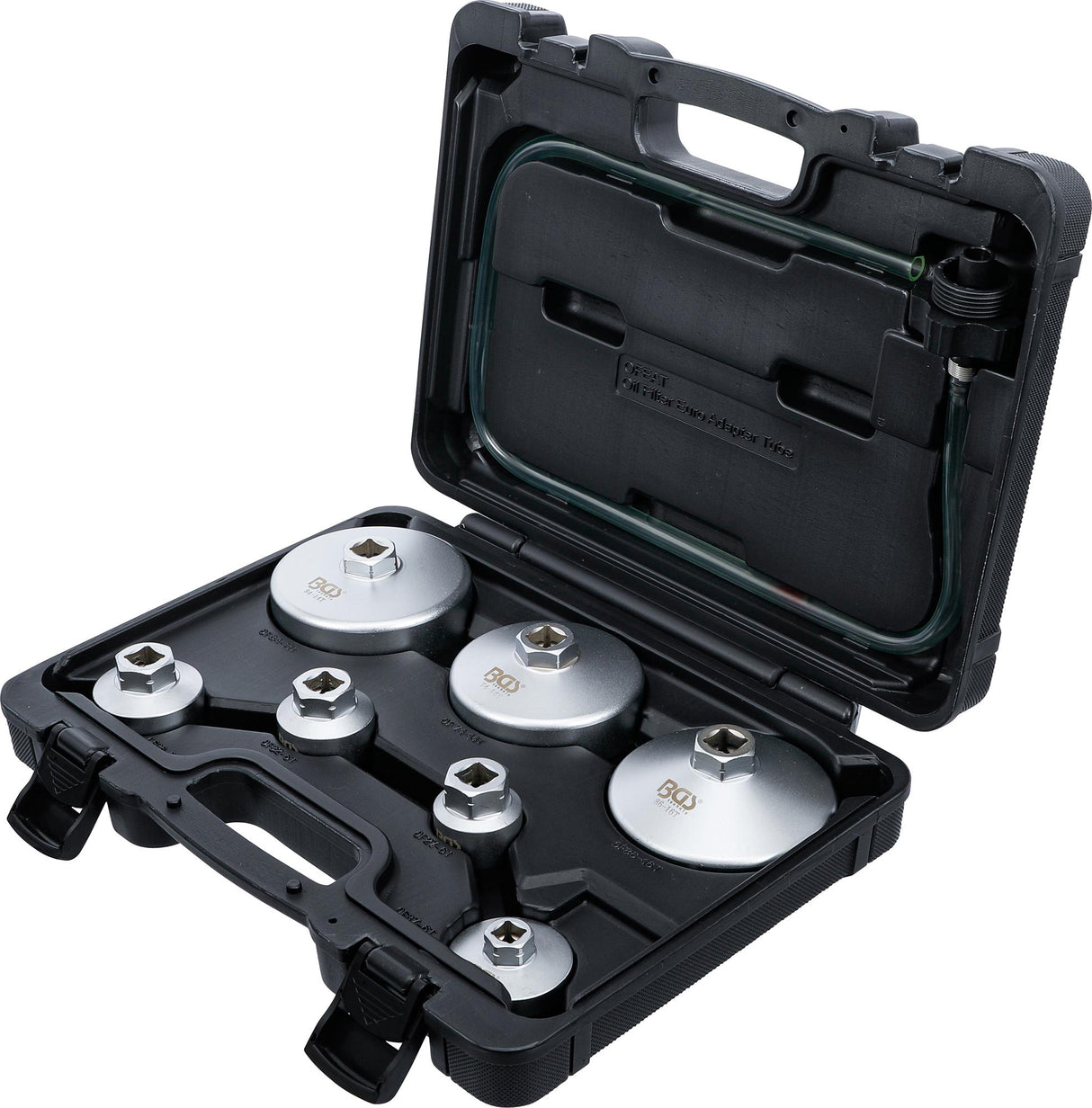 OIL FILTER WRENCH SET | WITH OIL FILTER DRAIN HOSE | FOR VAG, BMW, CITROËN, PEUGEOT, FORD, MERCEDES-BENZ, OPEL / VAUXHALL, VOLVO | 8-PCS. (72054)