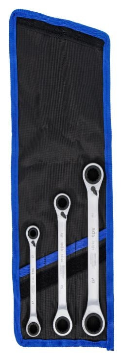 REVERSIBLE RATCHETING RING SPANNERS | DOUBLE-SIDED WITH REVERSING LEVER | 3 PCS | 4-IN-1 | 8 - 19 MM (74718)