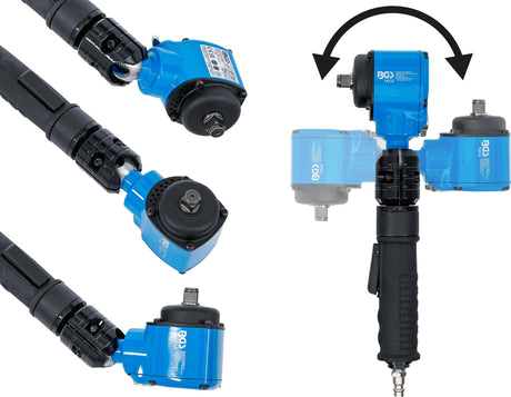 AIR IMPACT WRENCH | ANGLED | WITH ROTATABLE AND TILTABLE HEAD | 12.5 MM (1/2") | 650 NM (74232)