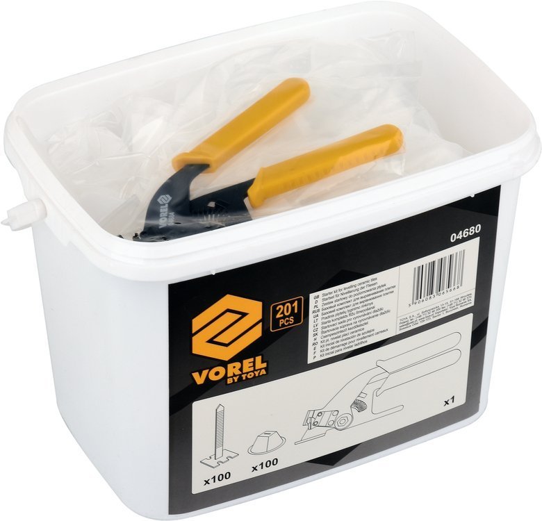 TILE LEVELING KIT | STRIPS X 100 PCS / CUPS X 100 PCS / PLIERS X 1 PC (04680)