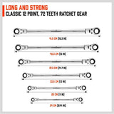 DOUBLE-SIDED LONG RATCHET WRENCHES | FLEX HEAD | WITH ADAPTERS | 8X9 - 17X19 MM | 10 PCS. (FMT10)