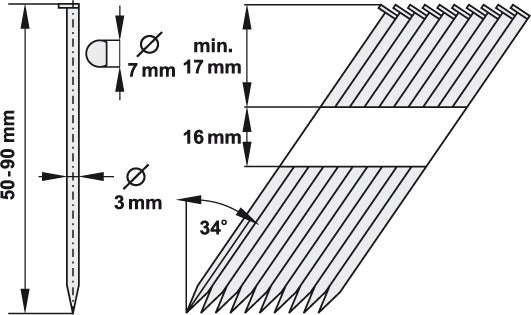 NAILS FOR NAILER 34°, 50 MM, 500 PCS. (YT-0935)