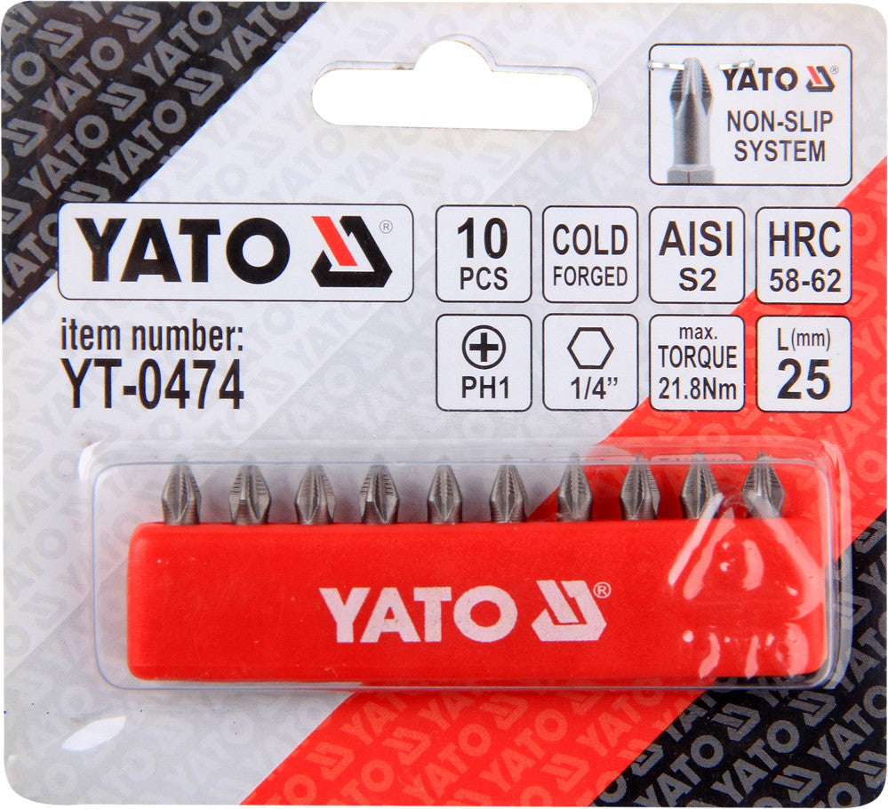 SCREWDRIVER BITS 10PCS  PH1X25MM S2 (YT-0474)