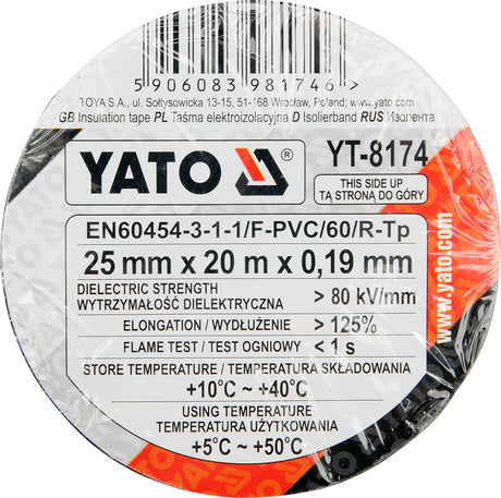 INSULATION TAPE 0.19MM 25MMX20M BLACK (YT-8174)