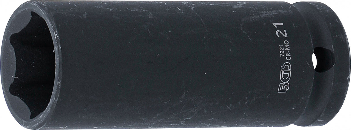 IMPACT SOCKET HEXAGON, DEEP | 12.5 MM (1/2") DRIVE | 21 MM (7221)