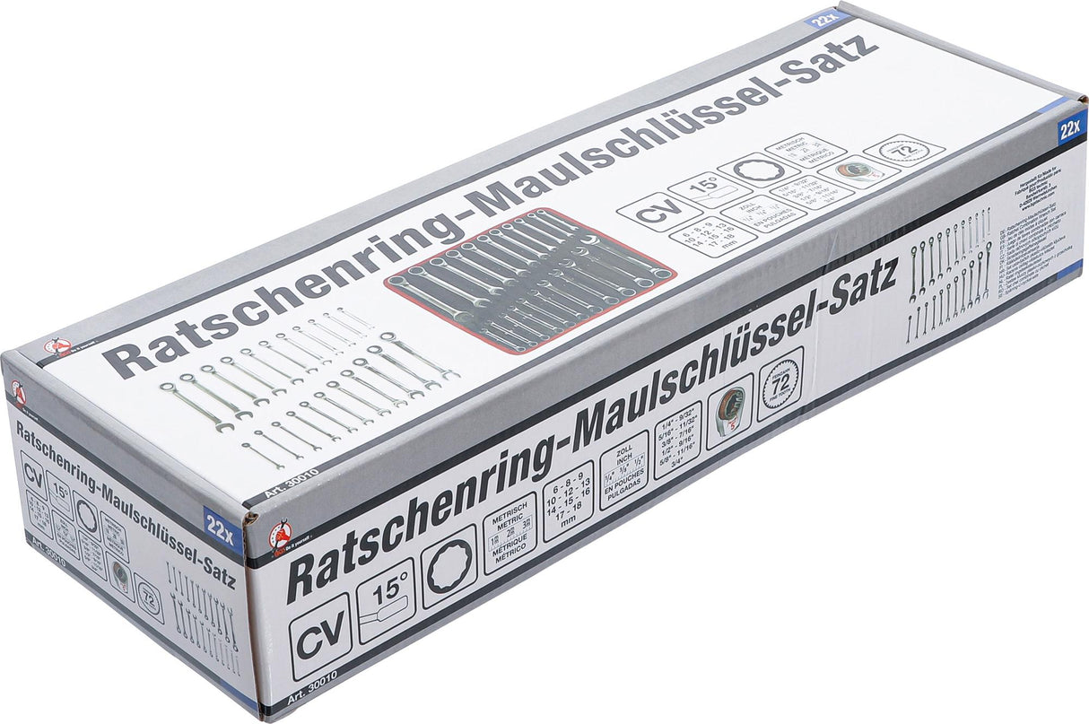 RATCHET COMBINATION WRENCH SET | METRIC / INCH SIZES | 22 PCS. (30010)