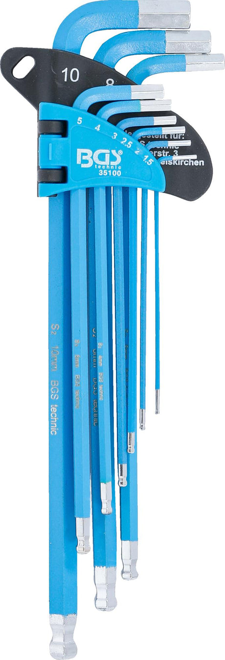 L-TYPE WRENCH SET | EXTRA LONG | INTERNAL HEXAGON / INTERNAL HEXAGON WITH BALL HEAD 1.5 - 10 MM | 9 PCS. (35100)
