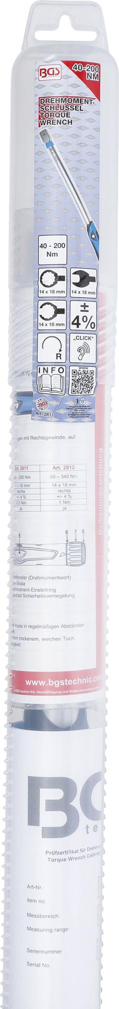 TORQUE WRENCH | 40 - 200 NM | FOR 14 X 18 MM INSERT TOOLS (2811)