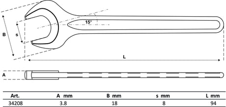 SINGLE OPEN END SPANNER | DIN 894 | 8 MM (34208)