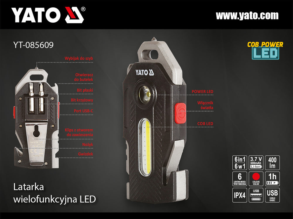 MULTIFUNCTIONAL FLASHLIGHT 6IN1 400LM (YT-085609)