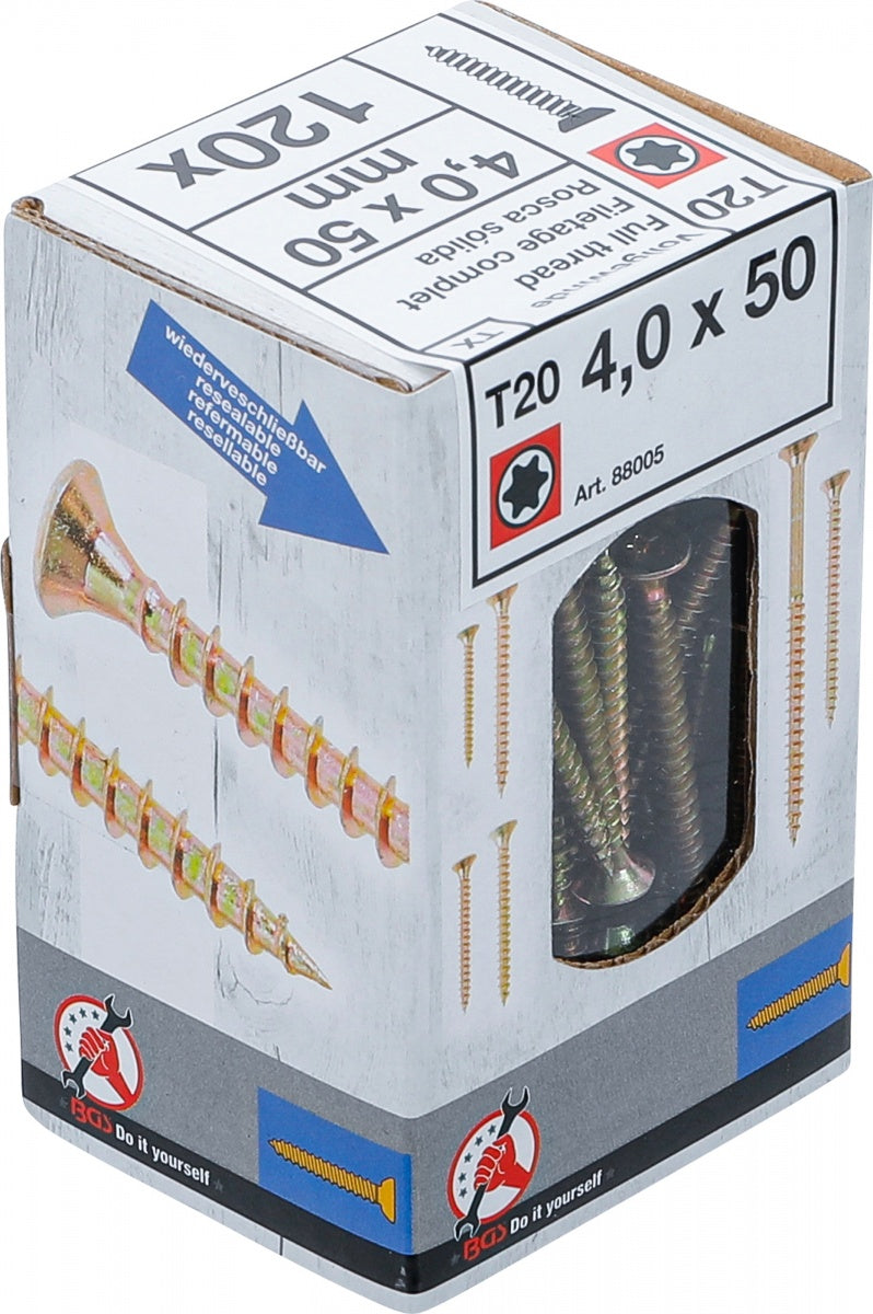MULTI-PURPOSE SCREWS | T-STAR (FOR TORX) T20 | 4.0 X 50 MM | 120 PCS. (88005)