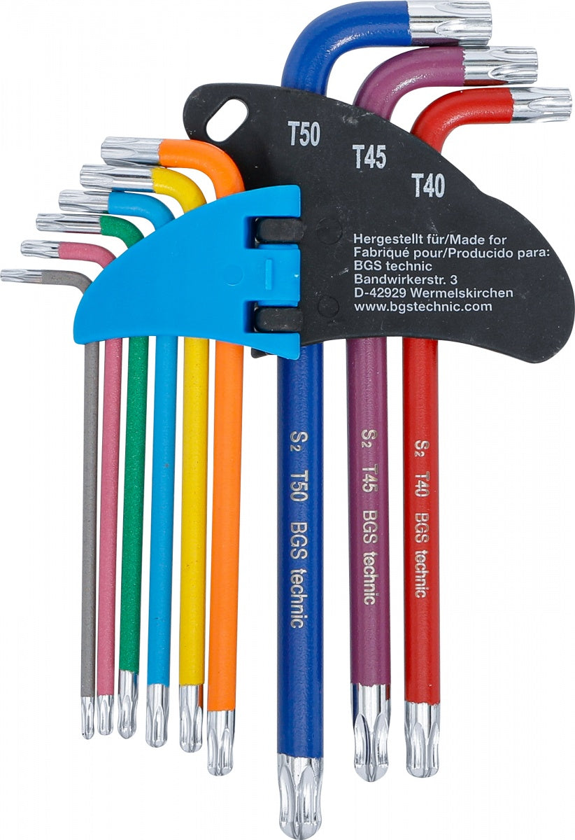 L-TYPE WRENCH SET | MULTICOLOUR | T-STAR TAMPERPROOF (FOR TORX) WITH BALL HEAD T10 - T50 | 9 PCS. (74464B)