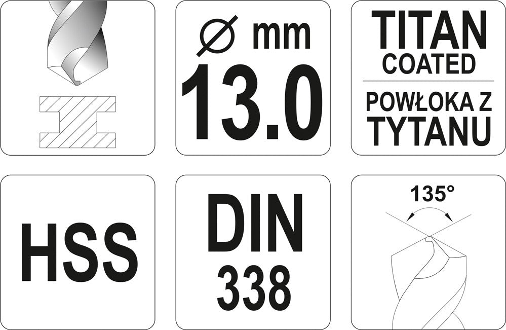 TWIST DRILL BIT HSS-TIN 13 MM (YT-44668)