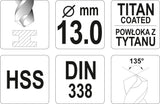TWIST DRILL BIT HSS-TIN 13 MM (YT-44668)