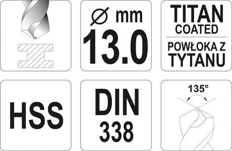TWIST DRILL BIT HSS-TIN 13 MM (YT-44668)