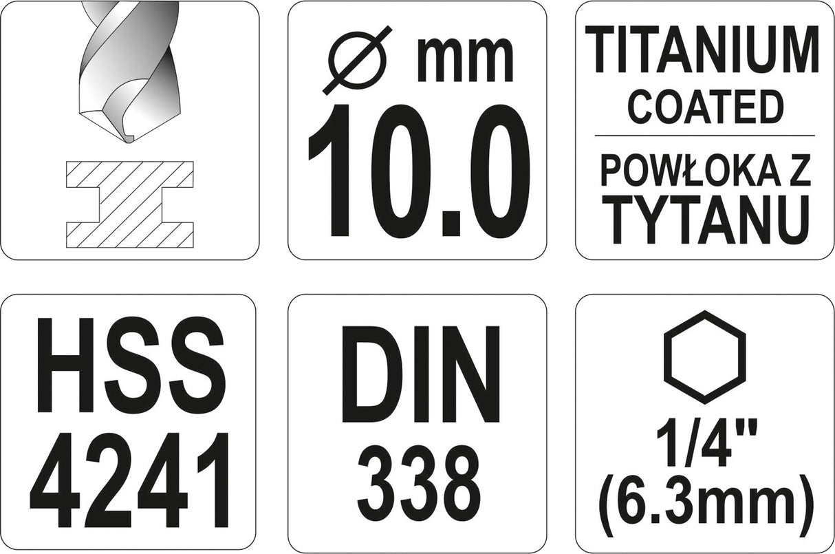 METAL DRILL WITH HEX SHANK 10,0MM TITAN (YT-44772)