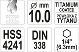 METAL DRILL WITH HEX SHANK 10,0MM TITAN (YT-44772)