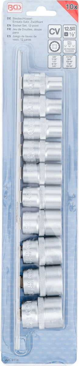 SOCKET SET, 12-POINT | 12.5 MM (1/2") DRIVE | INCH SIZES | 10 PCS. (9114)