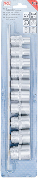 SOCKET SET, 12-POINT | 12.5 MM (1/2") DRIVE | INCH SIZES | 10 PCS. (9114)