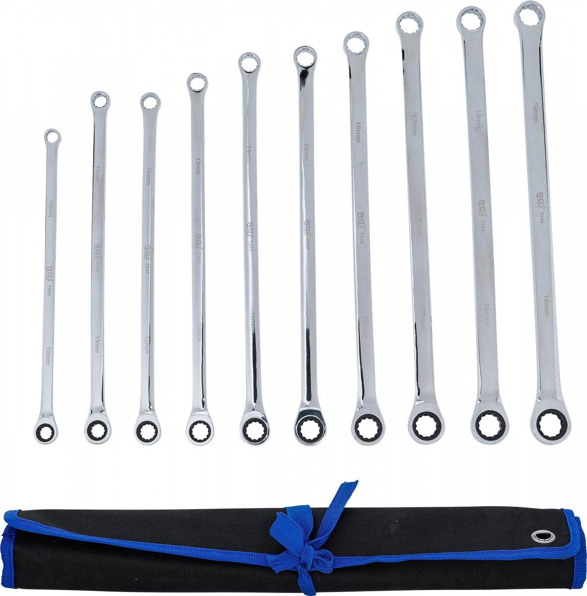 RATCHET RING WRENCH AND RING SPANNER SET | EXTRA LONG | 10 - 19 MM | 10 PCS. (7239)
