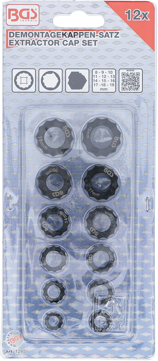 EXTRACTOR CAP SET FOR DAMAGED HEXAGON NUTS AND BOLTS | 12 PCS. (1245)