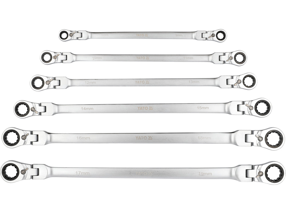 SET OF RATCHETING RING DOUBLE-ENDED LONG REVERSIBLE WRENCHES | WITH SWITCH | 8-19 MM | 6 PCS (YT-50390)