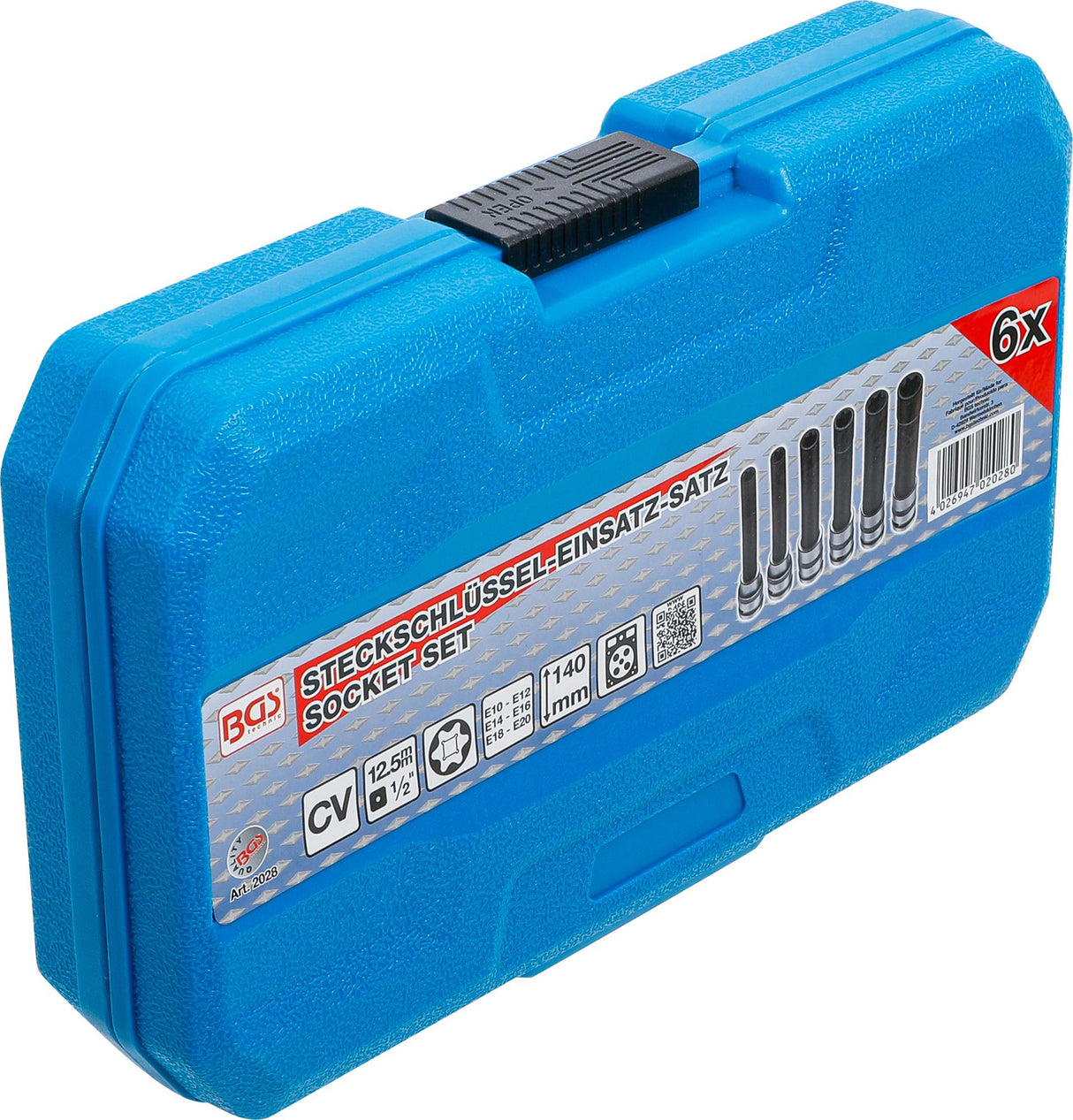 SOCKET SET, E-TYPE, EXTRA LONG | 12.5 MM (1/2") DRIVE | E10 - E20 | 6 PCS. (2028)
