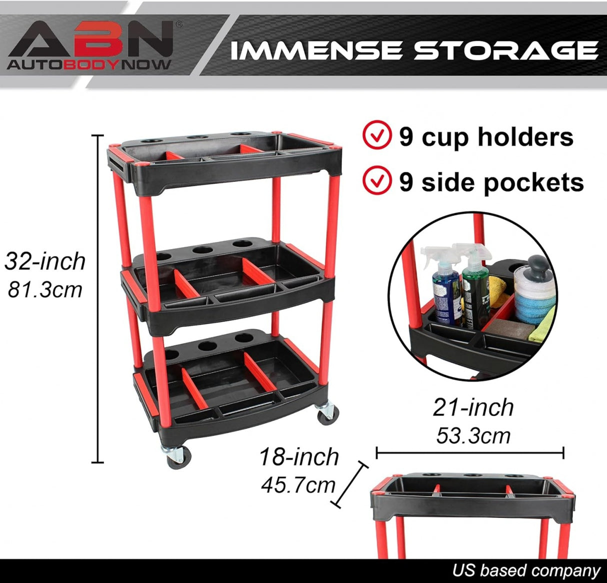 WORKSHOP TROLLEY | 3-LEVEL COMPOSITE WITH PARTS STORAGE | + 2 PERFORATIONS WITH 8 HOOKS (WT3P)
