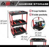 WORKSHOP TROLLEY | 3-LEVEL COMPOSITE WITH PARTS STORAGE | + 2 PERFORATIONS WITH 8 HOOKS (WT3P)