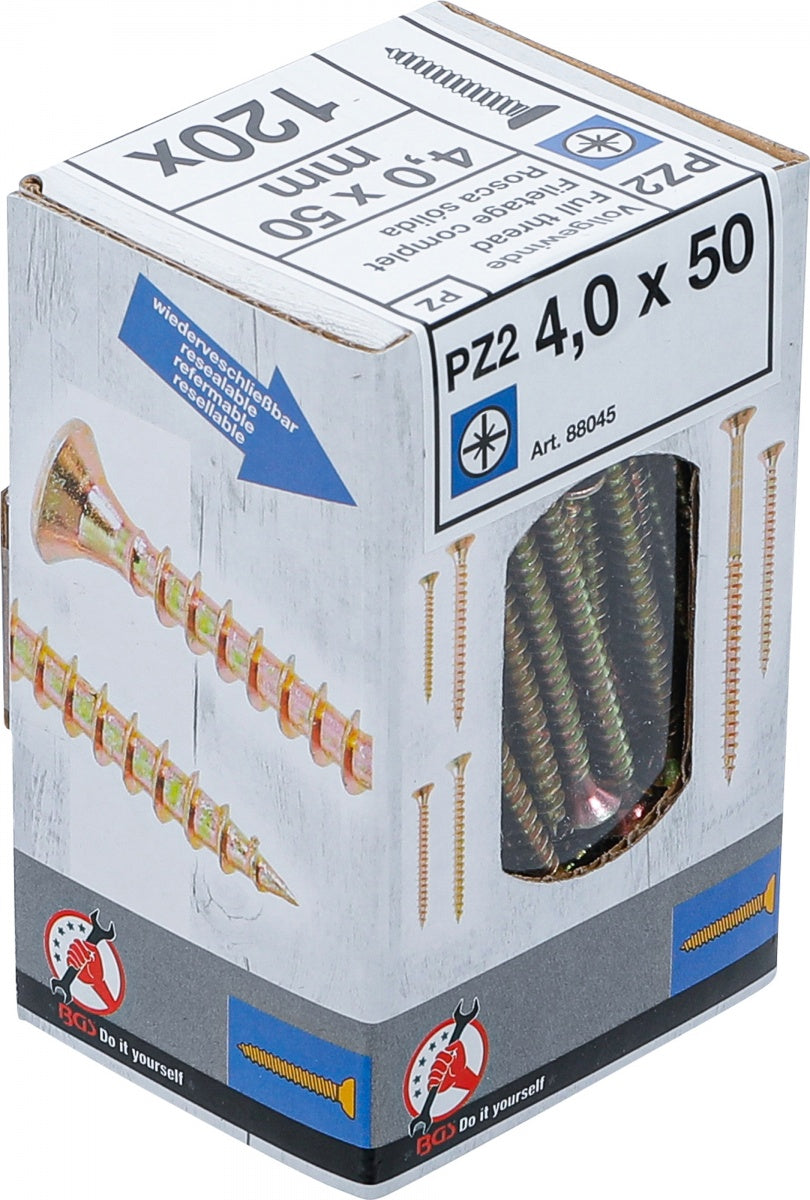 MULTI-PURPOSE SCREWS | CROSS SLOT PZ2 | 4.0 X 50 MM | 120 PCS. (88045)