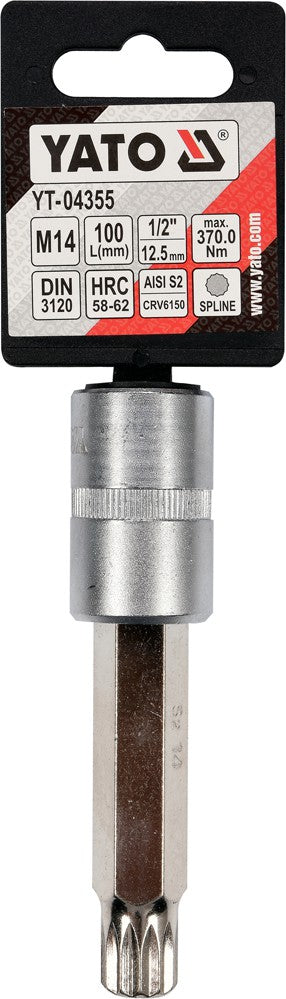 SOCKET BIT SPLINE 1/2" M14 L100MM (YT-04355)