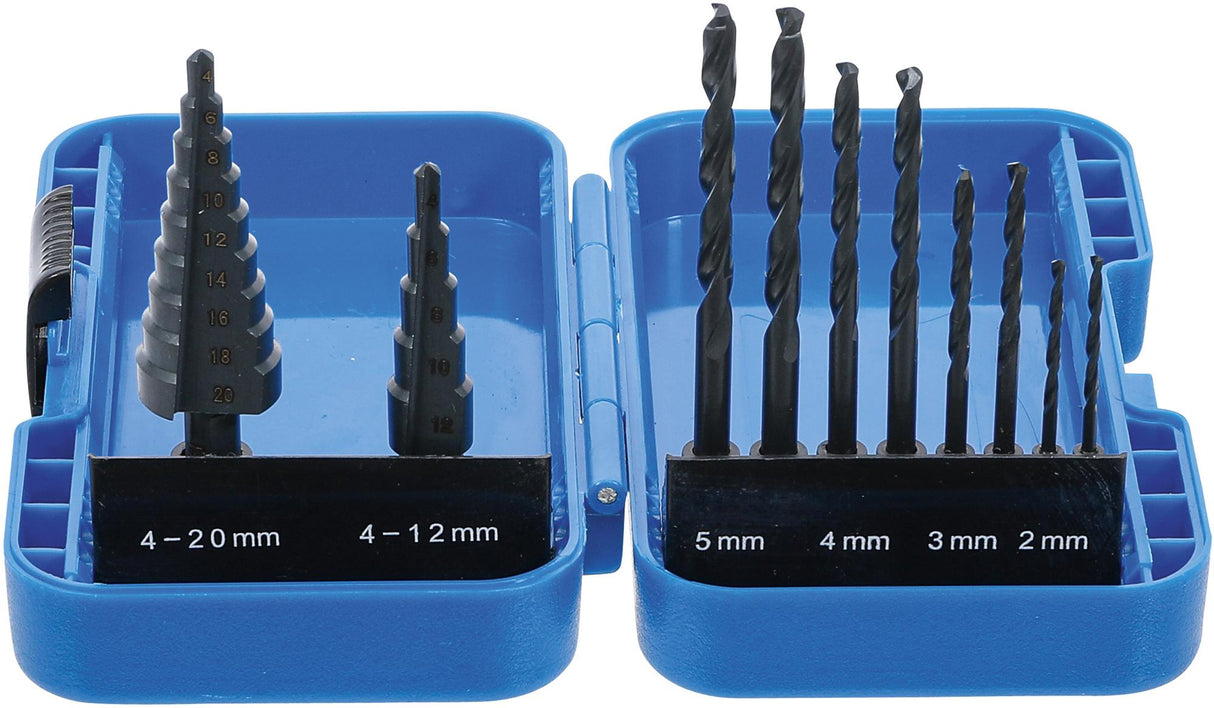 STEP DRILL AND TWIST DRILL SET | 4 - 12 / 4 - 20 MM | 2 - 5 MM | 10 PCS. (1686)