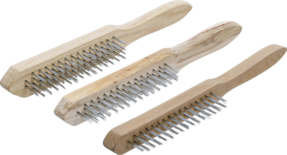 STEEL WIRE BRUSH SET | WOODEN HANDLE | 2, 3, 4 ROWS | 3 PCS. (85815)