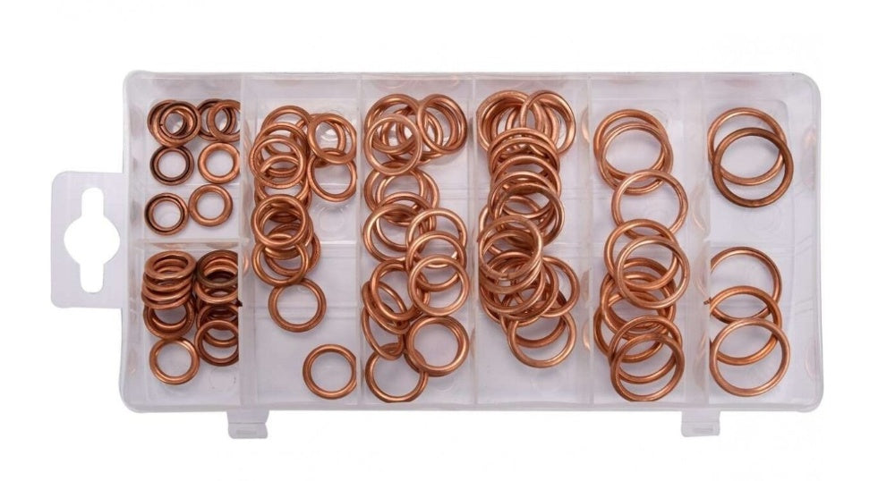 COPPER WASHERS WITH RUBBER INSERT SET | ROUND | Ø 6-20 MM | 95 PCS. (SK010095)