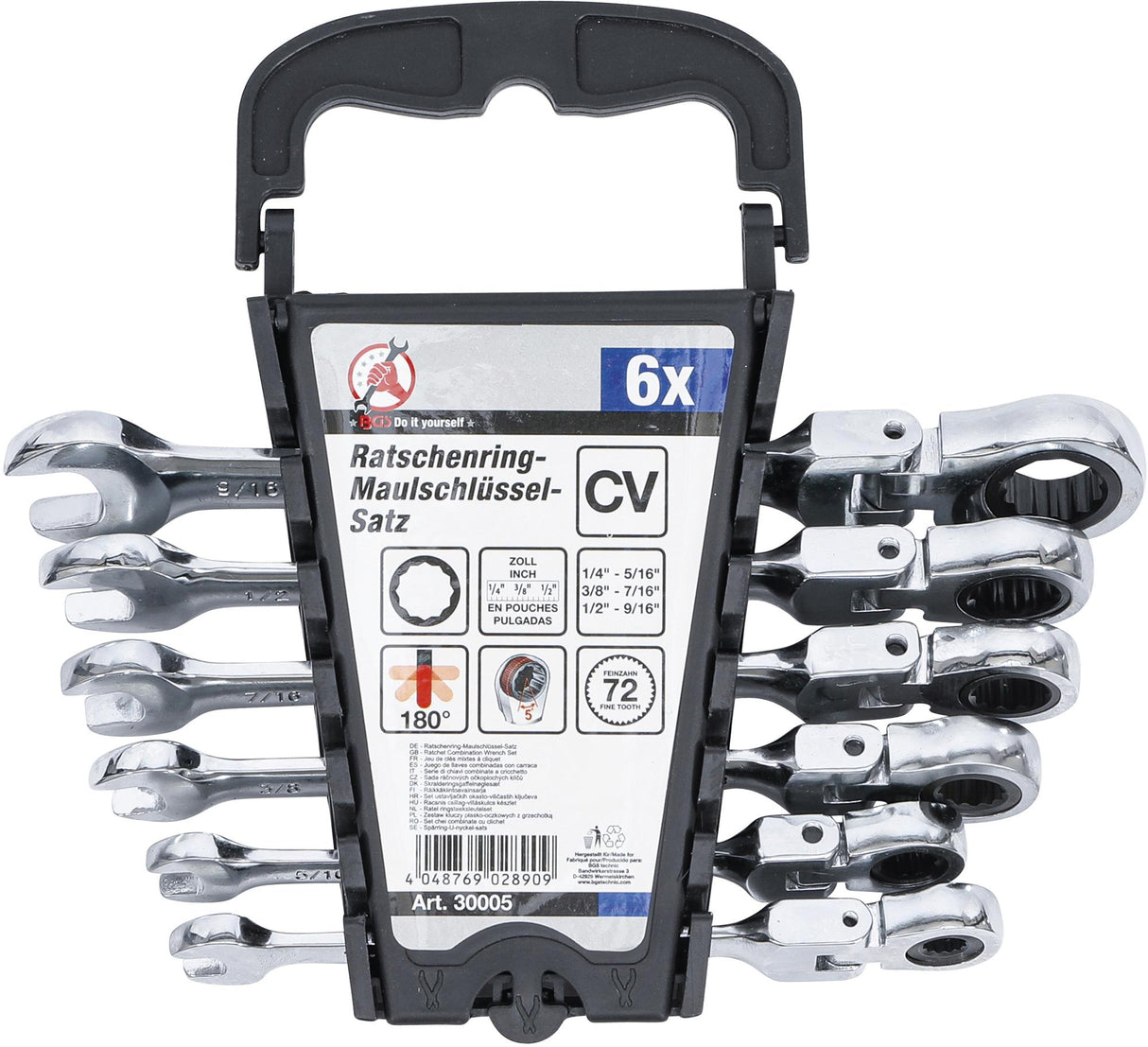 RATCHET COMBINATION WRENCH SET | FLEXIBLE HEADS | INCH SIZES | 1/4" - 9/16" | 6 PCS. (30005)
