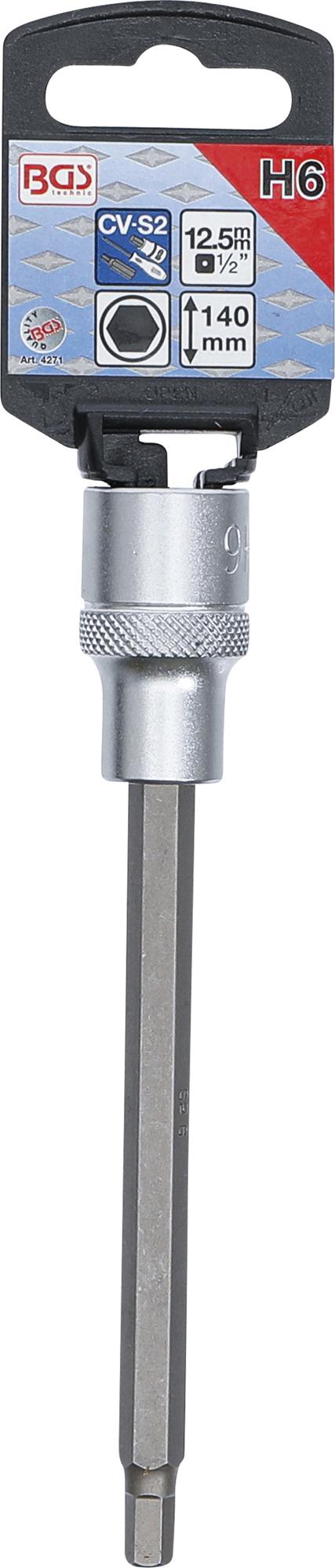 BIT SOCKET | LENGTH 140 MM | 12.5 MM (1/2") DRIVE | INTERNAL HEXAGON 6 MM (4271)