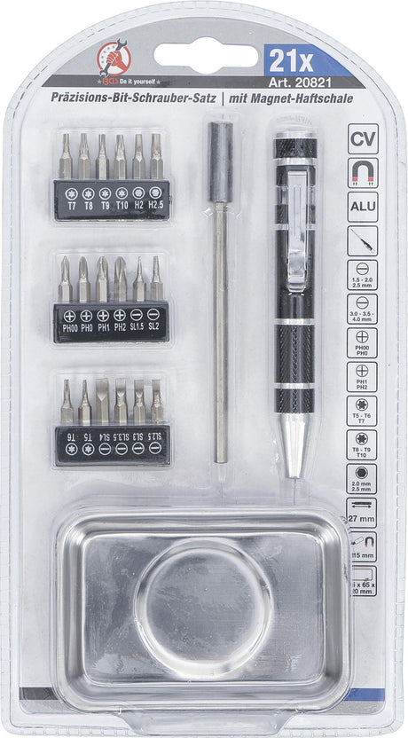 PRECISION SCREWDRIVER BIT SET | WITH MAGNETIC SHELL | 21 PCS. (20821)