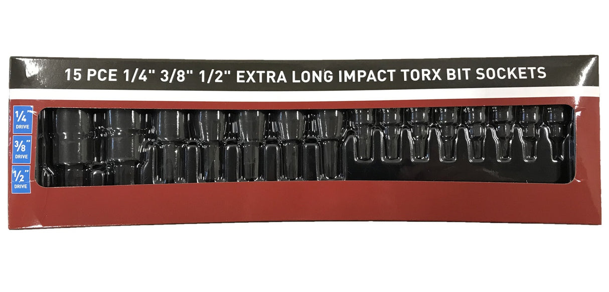 IMPACT BITS | 6.3 MM (1/4") / 10 MM (3/8") / 12.5 MM (1/2") | T-STAR (TORX) T6 - T70 | 15 PCS. (S1115)