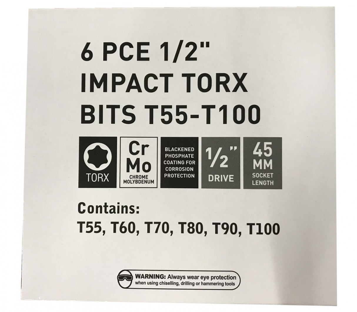IMPACT BIT SET | 12.5 MM (1/2") | T-STAR (TORX) T55 - T100 | 6 PCS. (S1106)