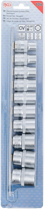 SOCKET SET, HEXAGON | 12.5 MM (1/2") DRIVE | INCH SIZES | 10 PCS. (9113)