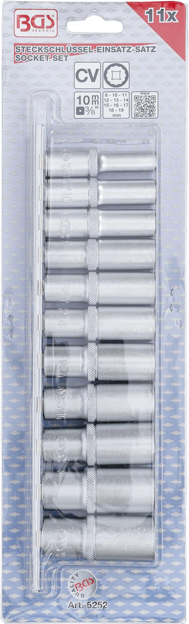 SOCKET SET, 12-POINT, DEEP | 10 MM (3/8") DRIVE | 8 - 19 MM | 11 PCS. (5252)