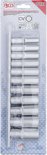 SOCKET SET, 12-POINT, DEEP | 10 MM (3/8") DRIVE | 8 - 19 MM | 11 PCS. (5252)