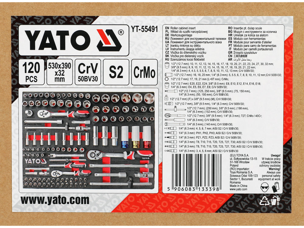 TOOLBOX: SOCKETS | RATCHETS | EXTENSIONS | 1/4" 3/8" 1/2" | 120 PCS (YT-55491)